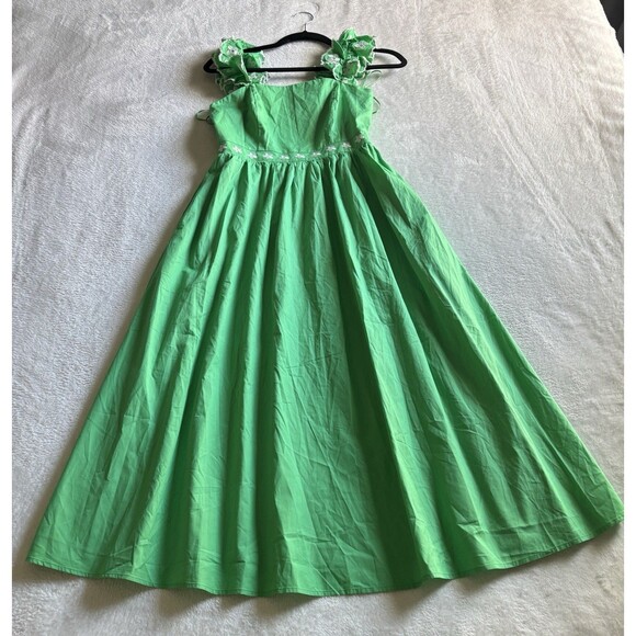 English Factory Ruffle Detail Midi Dress Sz XS Green - Picture 7 of 11